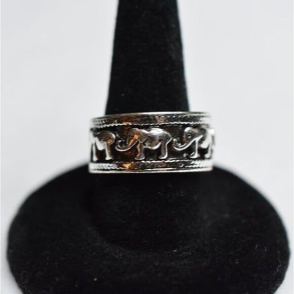 Tribal Elephant Boho Chunky Silver Tone Size 7 Unisex Ring - Picture 1 of 2